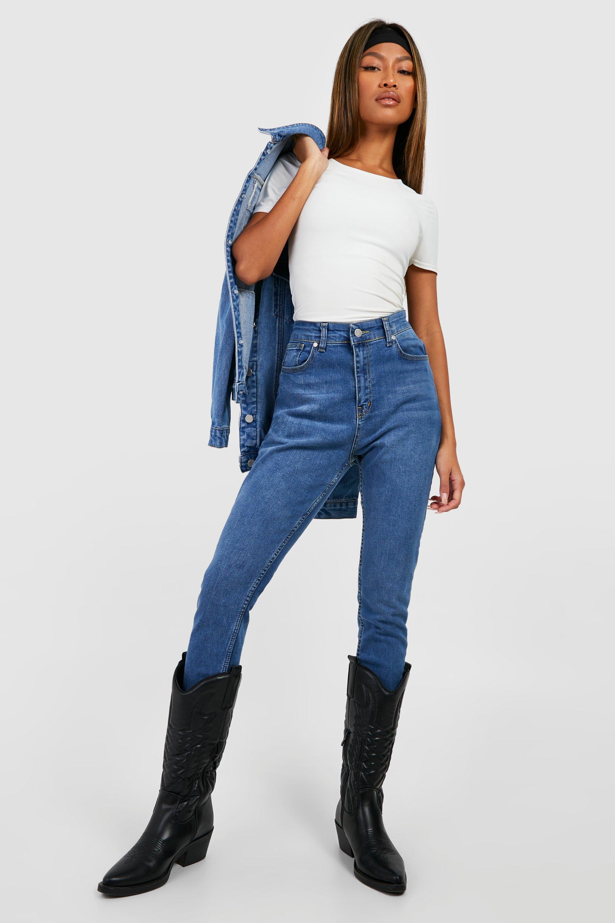 Mid wash high sales waisted skinny jeans